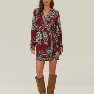 Farm Rio Red Tropical Landing Wrap Mini Dress Size L